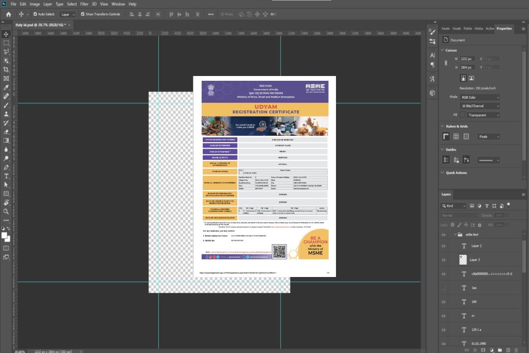 Modèle Word et PDF de certificat d'enregistrement India Udyam, version 2 template